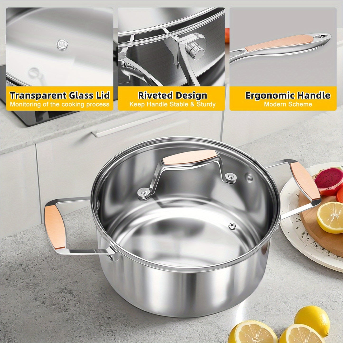 304 Stainless Steel Cookware Set – 8/10 Piece Pots and Pans with Lids, Induction Compatible