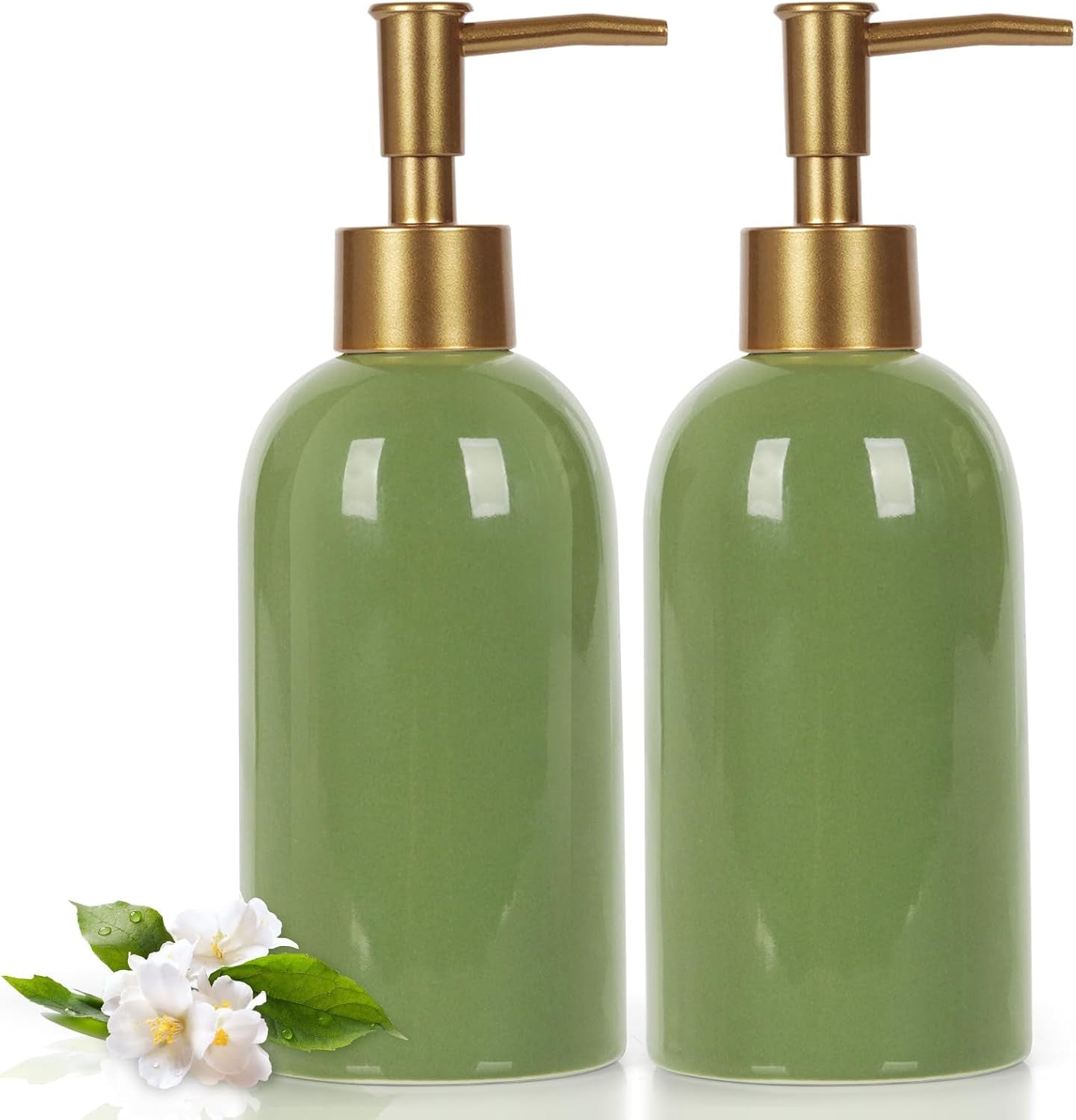 14OZ Ceramic Soap Dispenser Ceramic Soap Pump Dispenser Can Fill Liquid for Bathroom/Kitchen (Green)