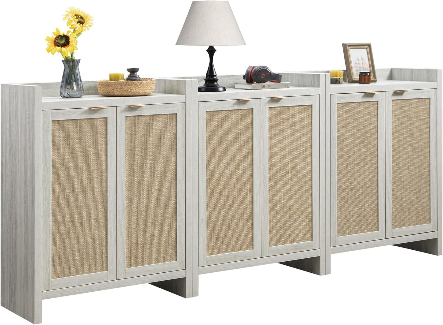 Shoe Cabinet, 24 Pair Shoe Storage Organizer Cabinet, 41" Tall Rattan Shoe Cabinet with Doors and Shelves, 6-Tier Farmhouse Boho Wooden Storage Cabinet for Entryway Hallway Closet