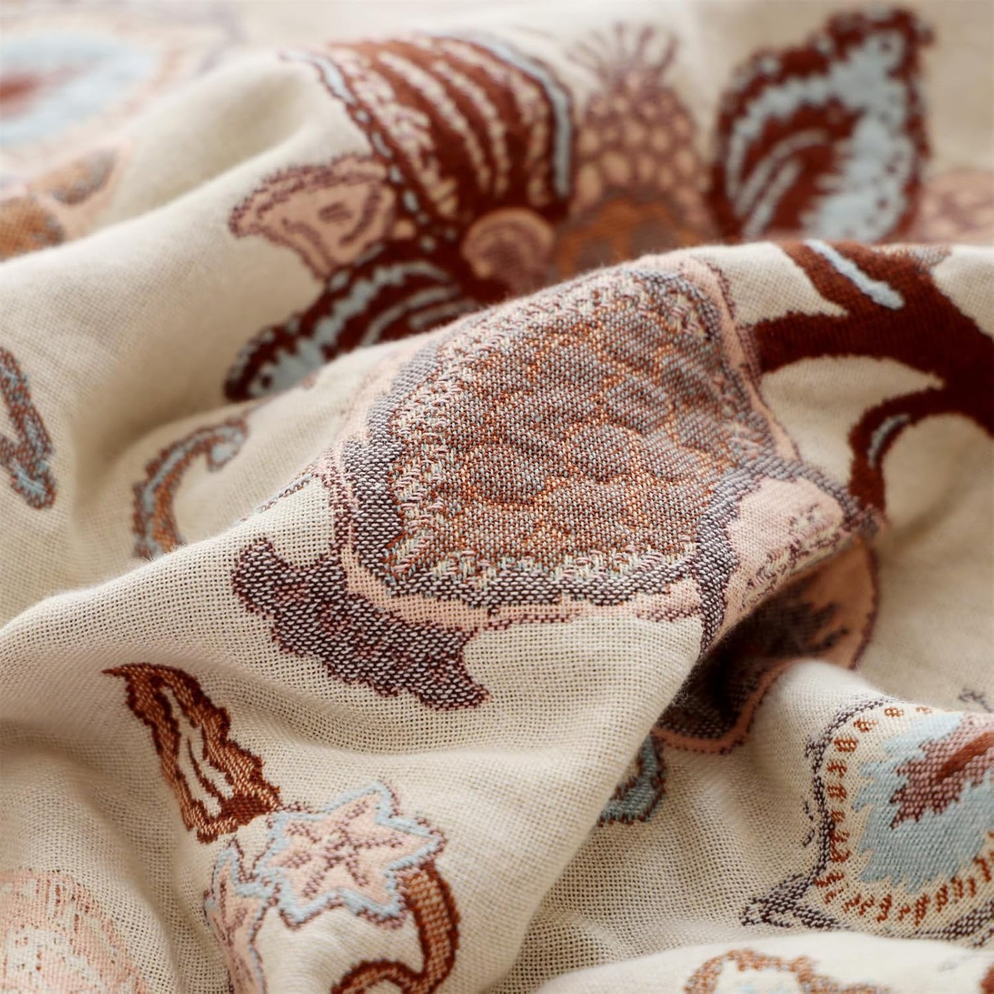 Boho Throw Blanket, 100% Cotton Ultra Soft Luxury Throw Rustic Quilt, Muslin Breathable Soft Bed Throw ，All Throw for Sofa Couch Chair 60×80 Inch (Purple Flower Branch, 60X80 Inch)