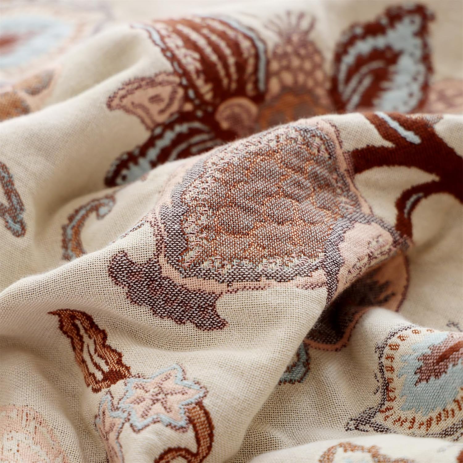 Boho Throw Blanket, 100% Cotton Ultra Soft Luxury Throw Rustic Quilt, Muslin Breathable Soft Bed Throw ，All Throw for Sofa Couch Chair 60×80 Inch (Purple Flower Branch, 60X80 Inch)