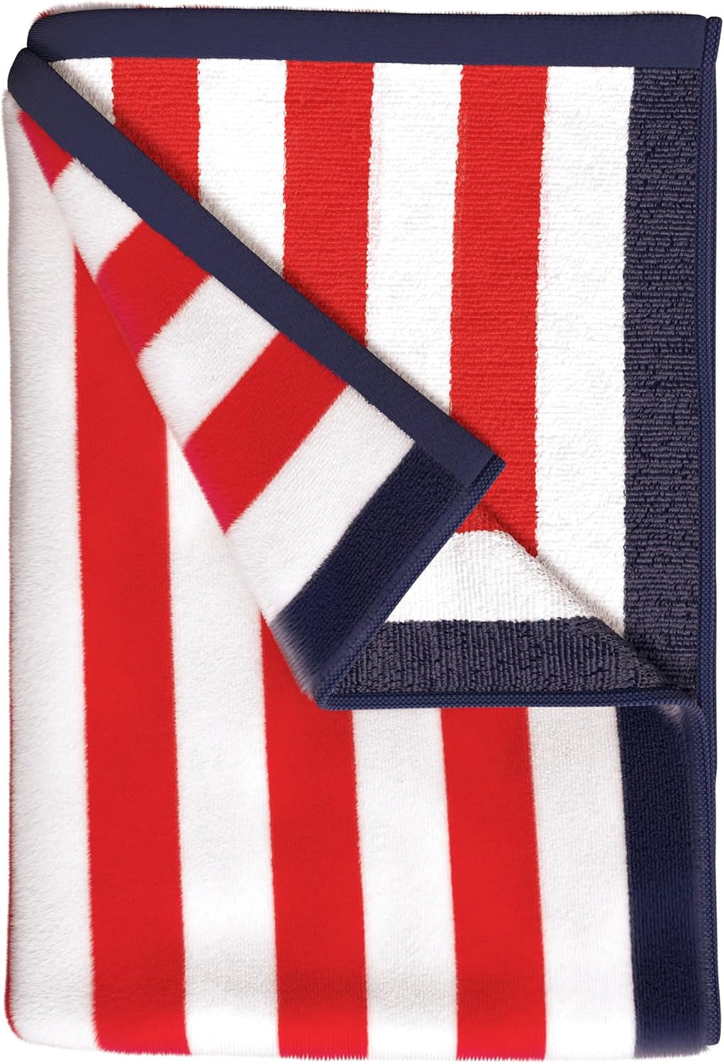 100% Cotton Velour Beach Towels - Oversized (35" X 70") Stripe Border Pool Towel - Quick Dry, Absorbent, Ultra-Soft (Mineral Blue/Blush).