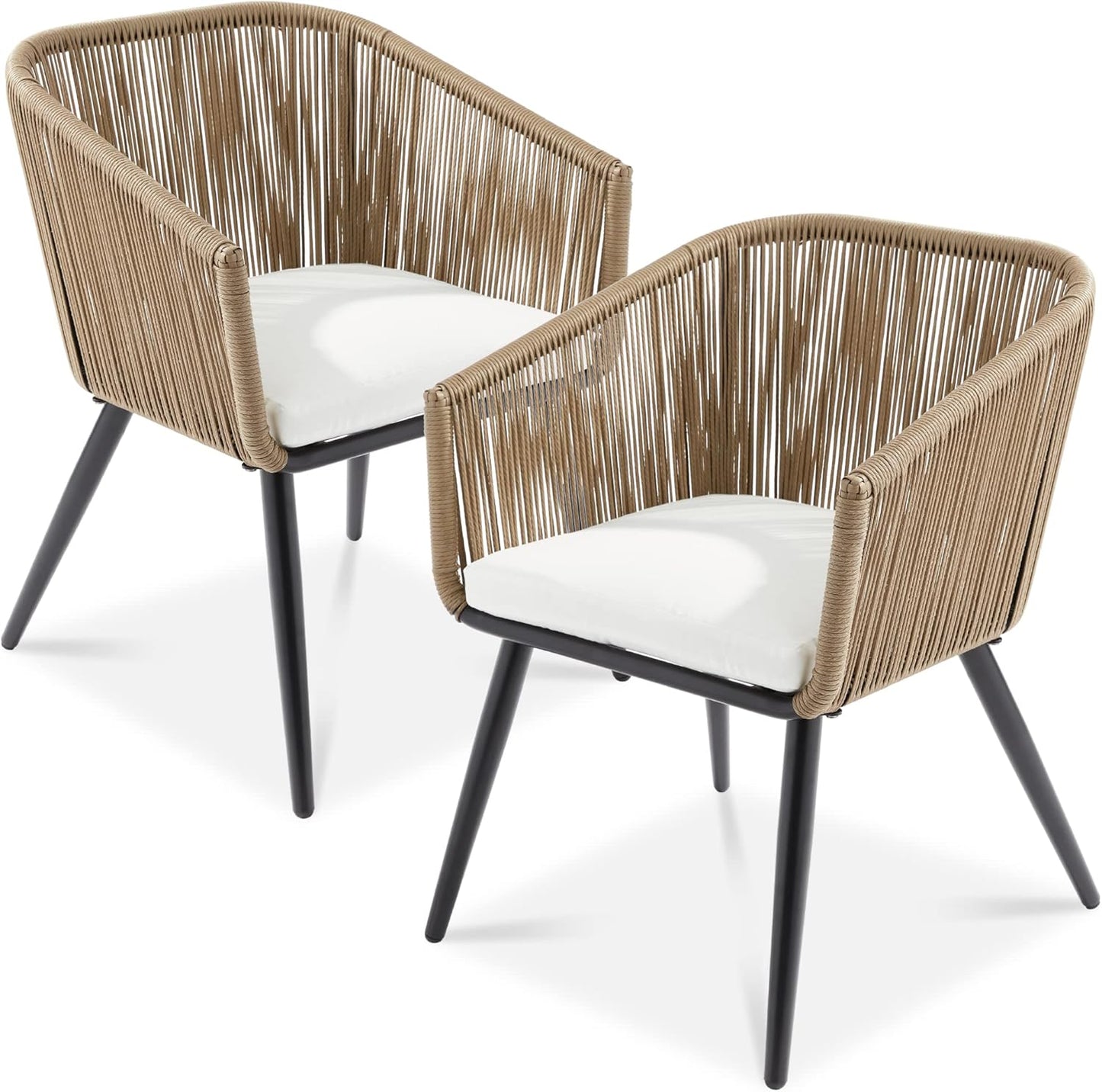 Set of 2 Patio Dining Chairs, Outdoor Seating Set for Backyard, Poolside, Balcony, Indoor Use W/Woven Wicker Design, 250Lb Weight Capacity - Gray/Black