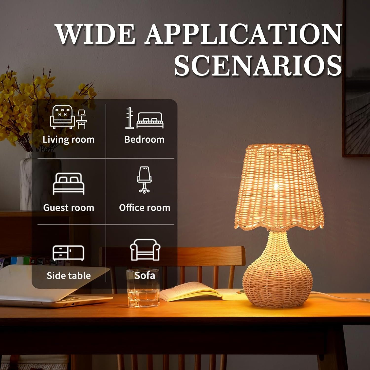 Rattan Small Bedside Table Lamp for Bedroom, Boho Mini Table Lamps for Nightstand, Farmhouse Small Table Lamps for Small Spaces for Kitchen Counter, Bookshelf, Bedroom, Kids Dorm