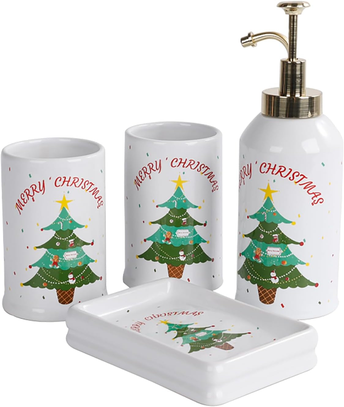4 Piece Ceramic Bathroom Accessory Set, Artistic Line Face Bathroom Sets Accessories with Soap Dispenser, Toothbrush Holder, Tumbler, Soap Dish, Abstract Bathroom Set for Decor, off White