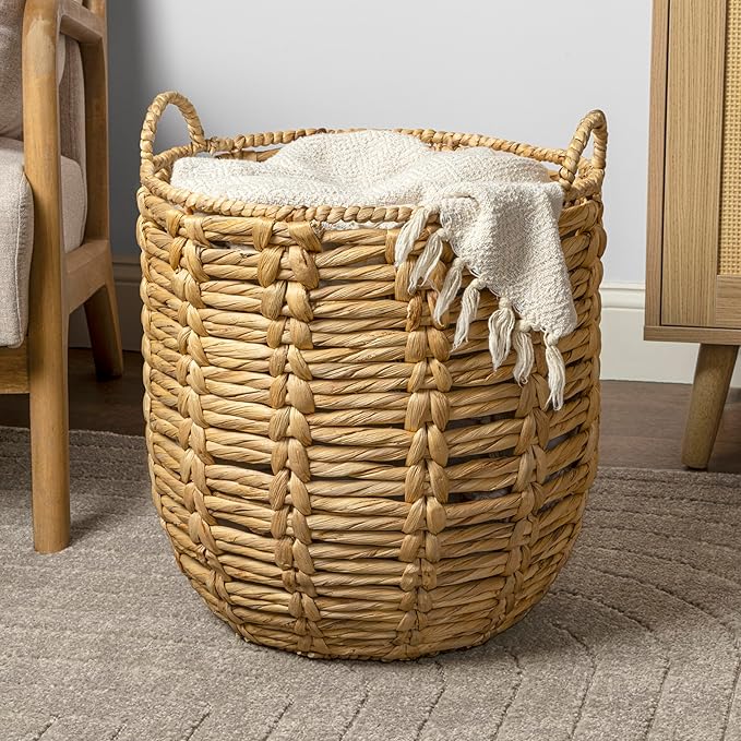 Handwoven Boho Storage Basket – Natural &amp; Black