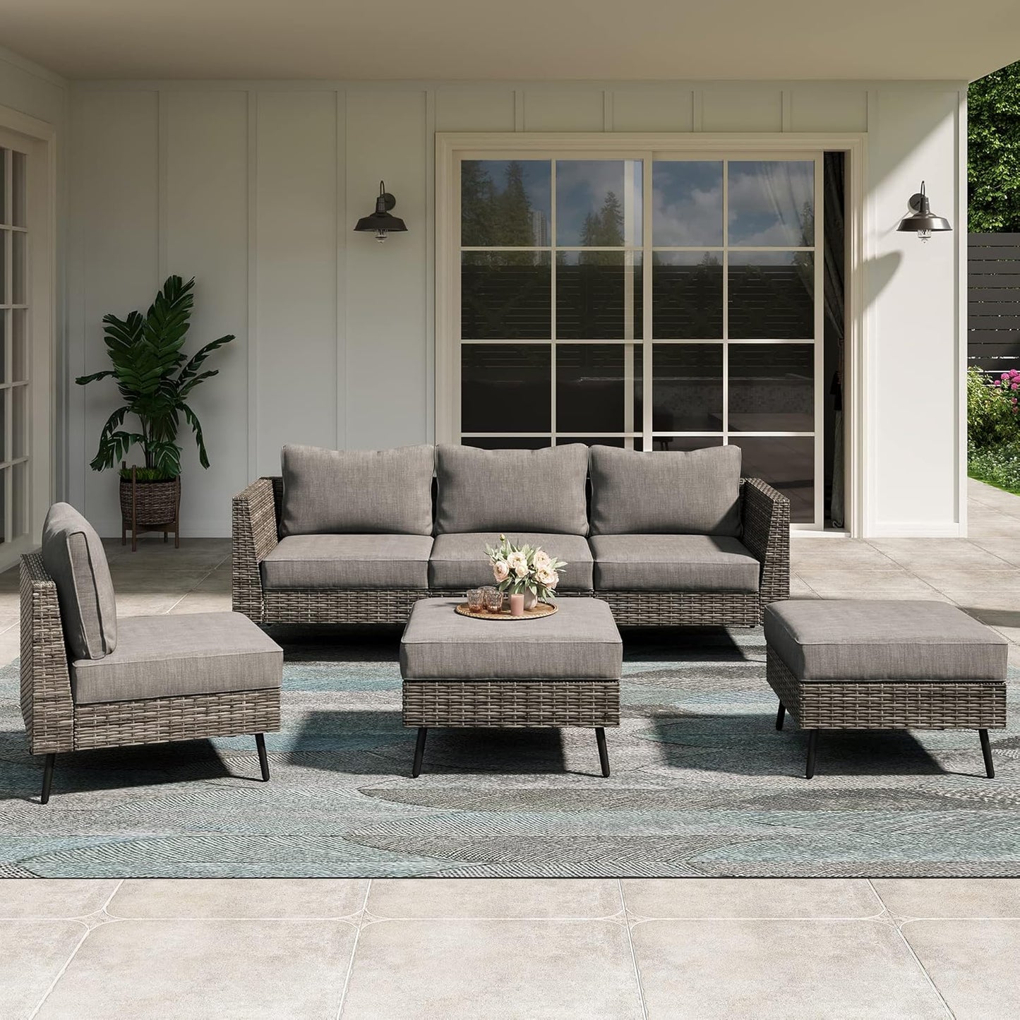 Outdoor Patio Furniture, 8 Piece Outdoor Sectional Sofa PE Rattan Wicker Patio Conversation Sets,All Weather Patio Furniture Set with Thick Cushions for Garden, Poolside, Backyard(Beige)