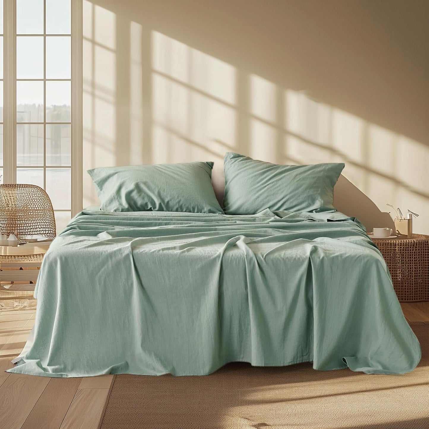 Linen Sheets - Queen Size Bed, Blend from Linen Cotton ets, Breathable Cotton ets, Gifts for All Seasons, 4 Pieces, Linen