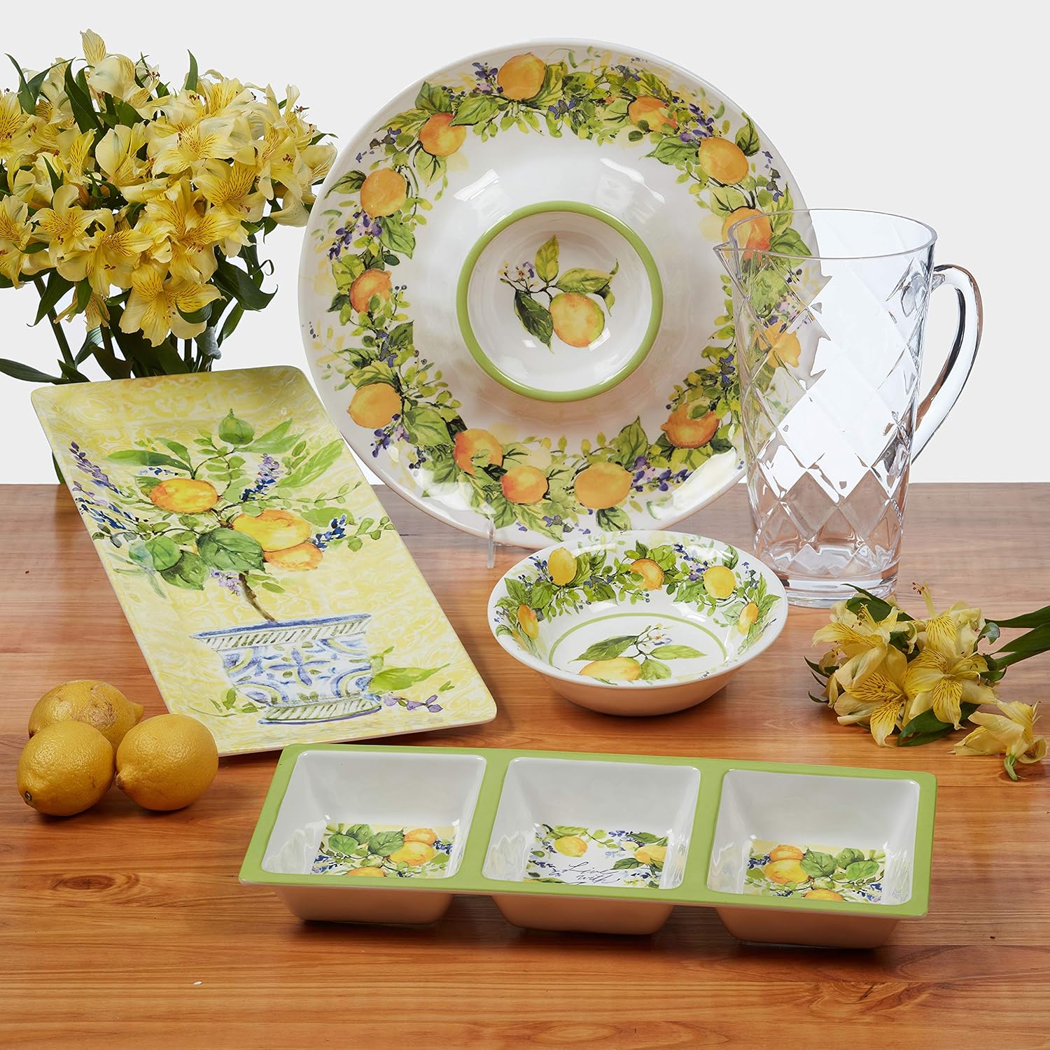Lemon Zest 12-Piece Melamine Dinnerware Set, Service for 4 – Unbreakable Outdoor Plates & Bowls for Patio Dining, Summer Bbqs, Poolside Meals, Picnics, Everyday Family Use & Entertaining