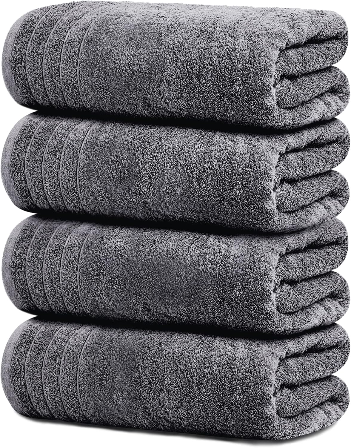Pack of 4 Extra Large Bath Towels 30 X 60 Inches, 100% Cotton, Larger & Lighter Weight, Quicker to Dry, Super Soft and Absorbent, Perfect for Bathroom, Dark Grey