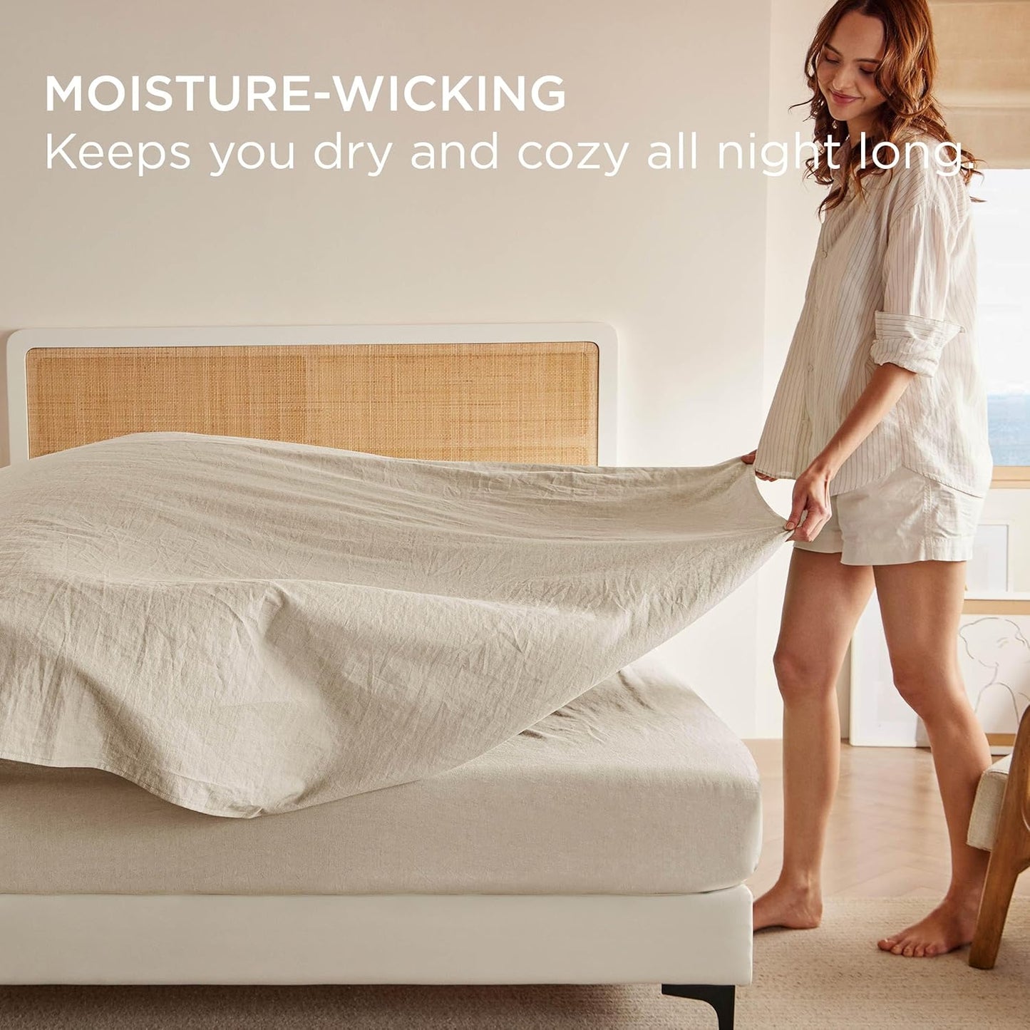 Linen Sheets - Queen Size Bed, Blend from Linen Cotton ets, Breathable Cotton ets, Gifts for All Seasons, 4 Pieces, Linen