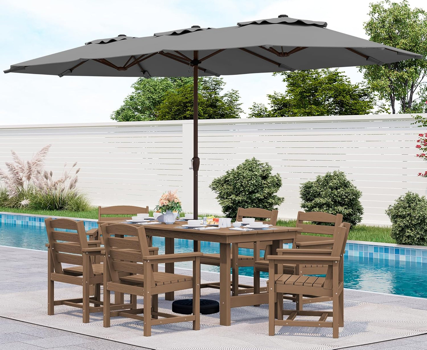 Patio Dining Table Sets 5-Piece, Outdoor HDPE Dining Furniture Set with Umbrella Hole Cut-Out Table and 4 Chairs, All Weather Dining Set for Lawn, Garden, Backyard, Poolside, Black