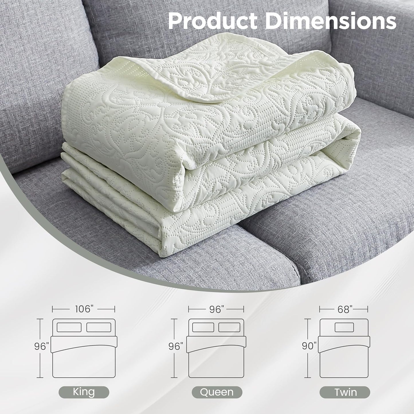 Bed Quilt Bedspread Coverlet - Reversible, Lightweight - Queen Size, Ivory