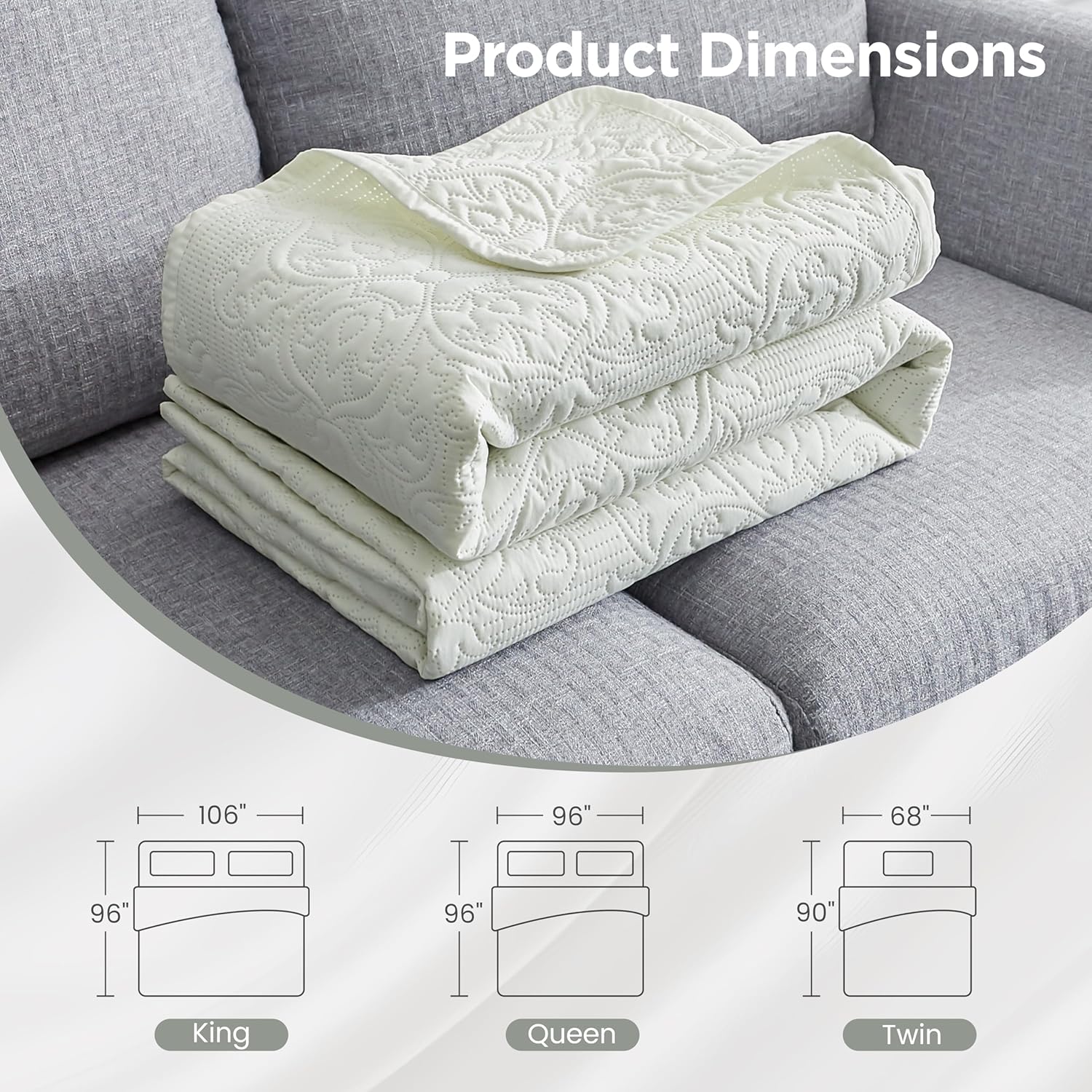 Bed Quilt Bedspread Coverlet - Reversible, Lightweight - Queen Size, Ivory