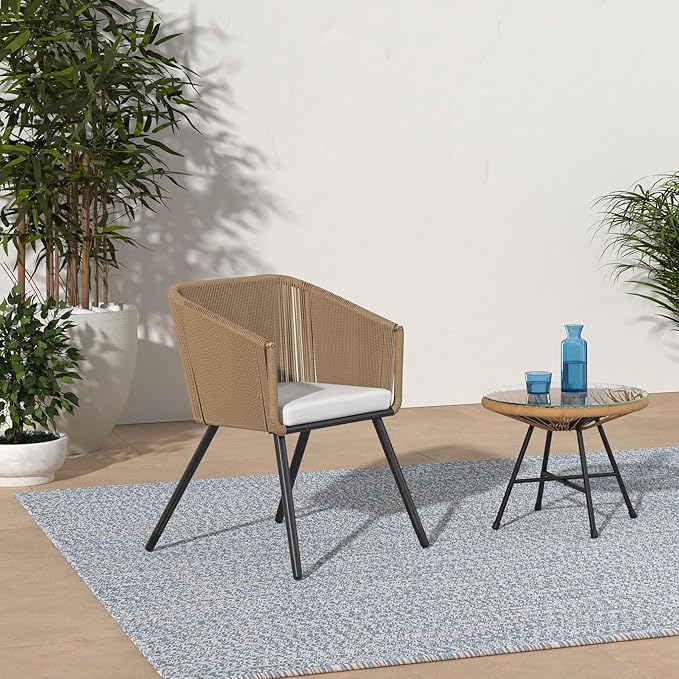 2-Piece Outdoor Rope Woven Patio Chairs – Gray/Black