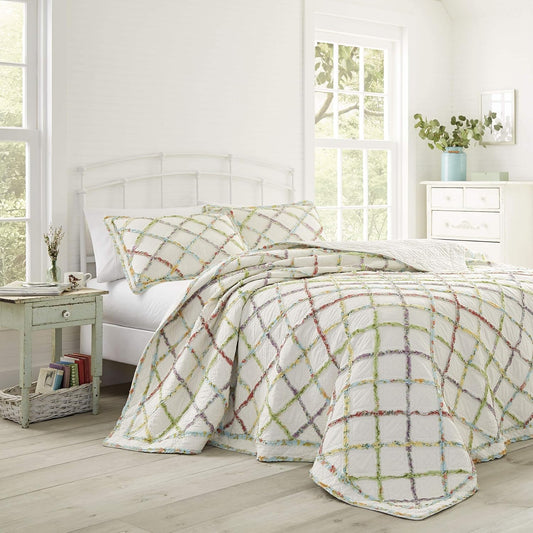 Home Ruffle Garden Collection Quilt-100% Cotton, Ultra Soft, All Season Bedding, Reversible Stylish Coverlet, Twin, Cream