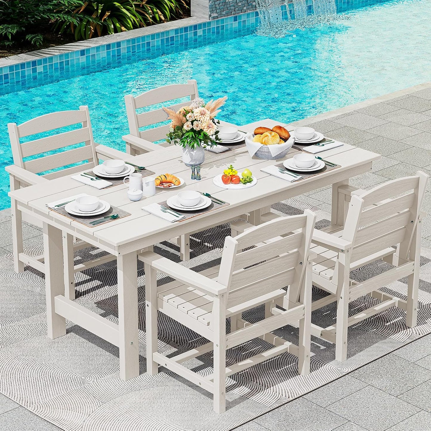 Patio Dining Table Sets 5-Piece, Outdoor HDPE Dining Furniture Set with Umbrella Hole Cut-Out Table and 4 Chairs, All Weather Dining Set for Lawn, Garden, Backyard, Poolside, Black