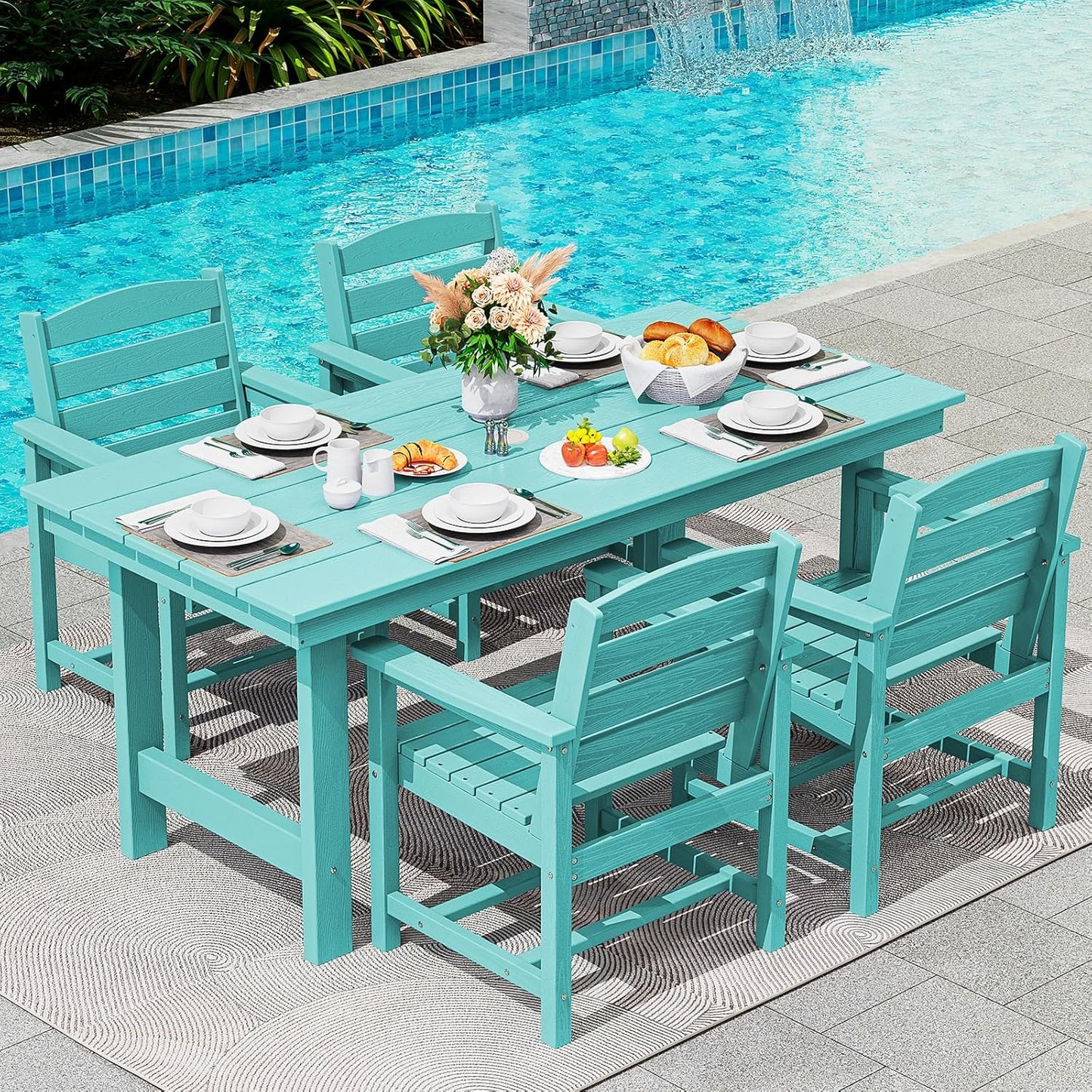 Patio Dining Table Sets 5-Piece, Outdoor HDPE Dining Furniture Set with Umbrella Hole Cut-Out Table and 4 Chairs, All Weather Dining Set for Lawn, Garden, Backyard, Poolside, Black