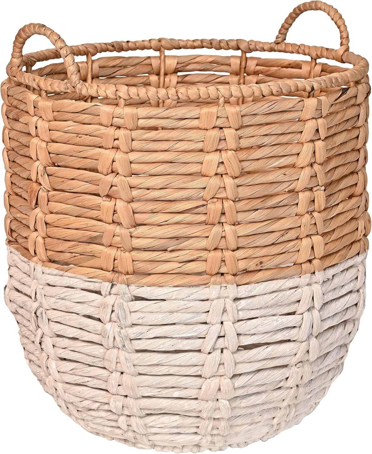 BSK1003D Laurel 19.49" Bohemian Handwoven Abaca Hamper Basket with Handles, Seagrass Container for Decoration in Bedroom, Living Room, Laundry Room, Entryway, Natural, Natural/Black