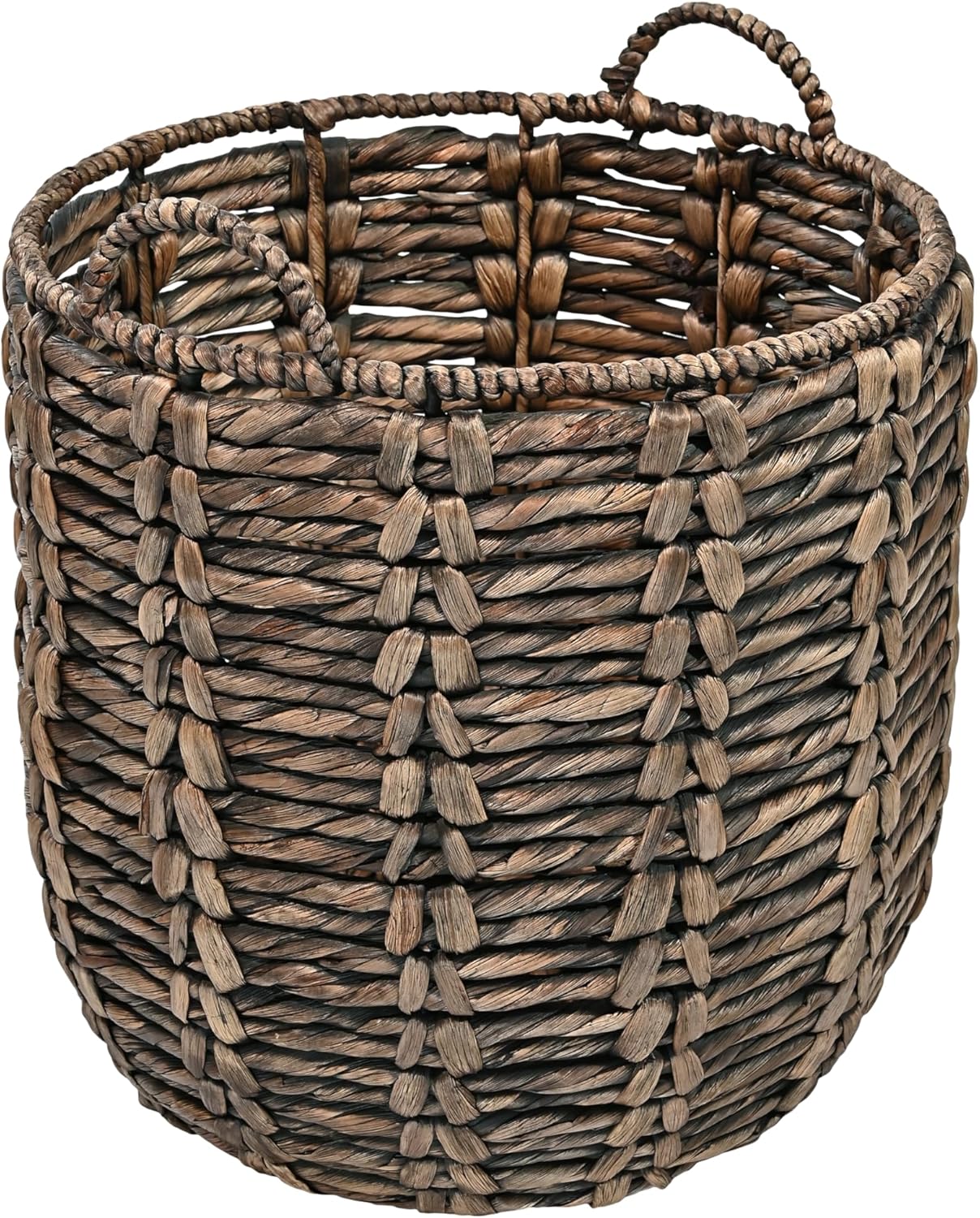 BSK1003D Laurel 19.49" Bohemian Handwoven Abaca Hamper Basket with Handles, Seagrass Container for Decoration in Bedroom, Living Room, Laundry Room, Entryway, Natural, Natural/Black