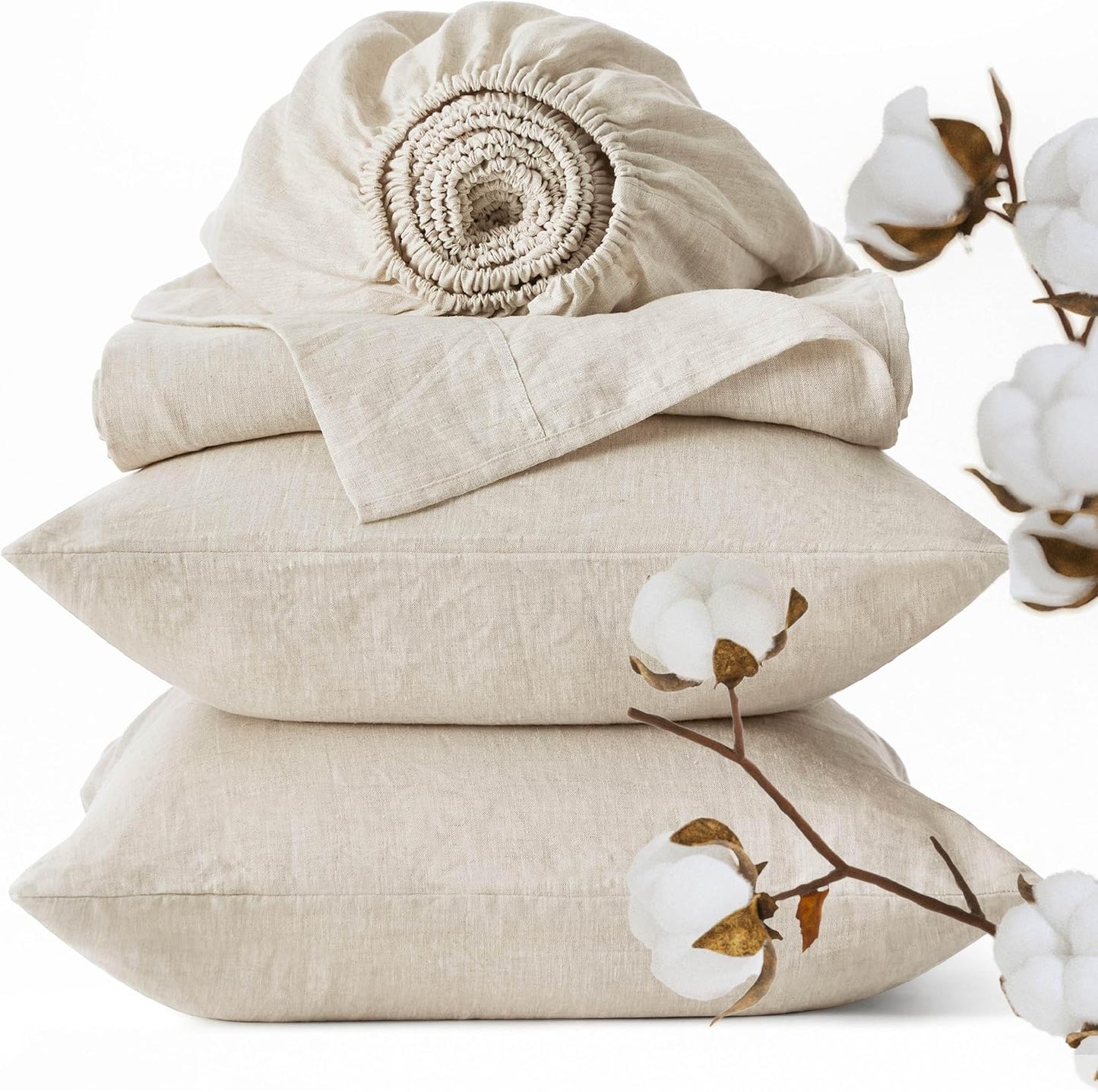 Linen Sheets - Queen Size Bed, Blend from Linen Cotton ets, Breathable Cotton ets, Gifts for All Seasons, 4 Pieces, Linen