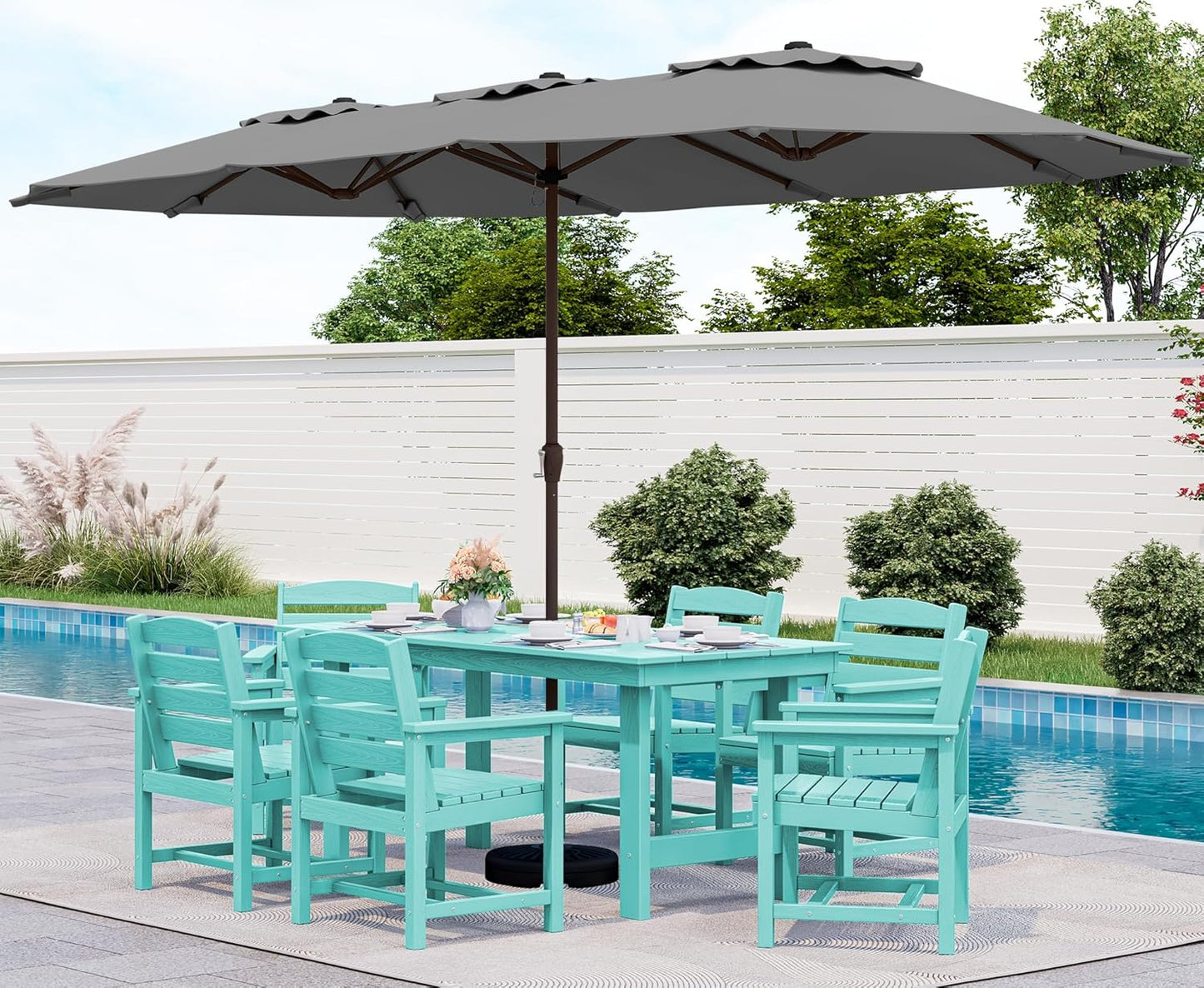 Patio Dining Table Sets 5-Piece, Outdoor HDPE Dining Furniture Set with Umbrella Hole Cut-Out Table and 4 Chairs, All Weather Dining Set for Lawn, Garden, Backyard, Poolside, Black