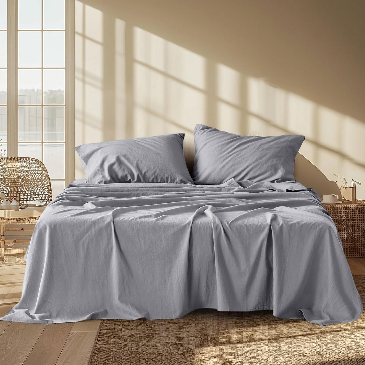 Linen Sheets - Queen Size Bed, Blend from Linen Cotton ets, Breathable Cotton ets, Gifts for All Seasons, 4 Pieces, Linen
