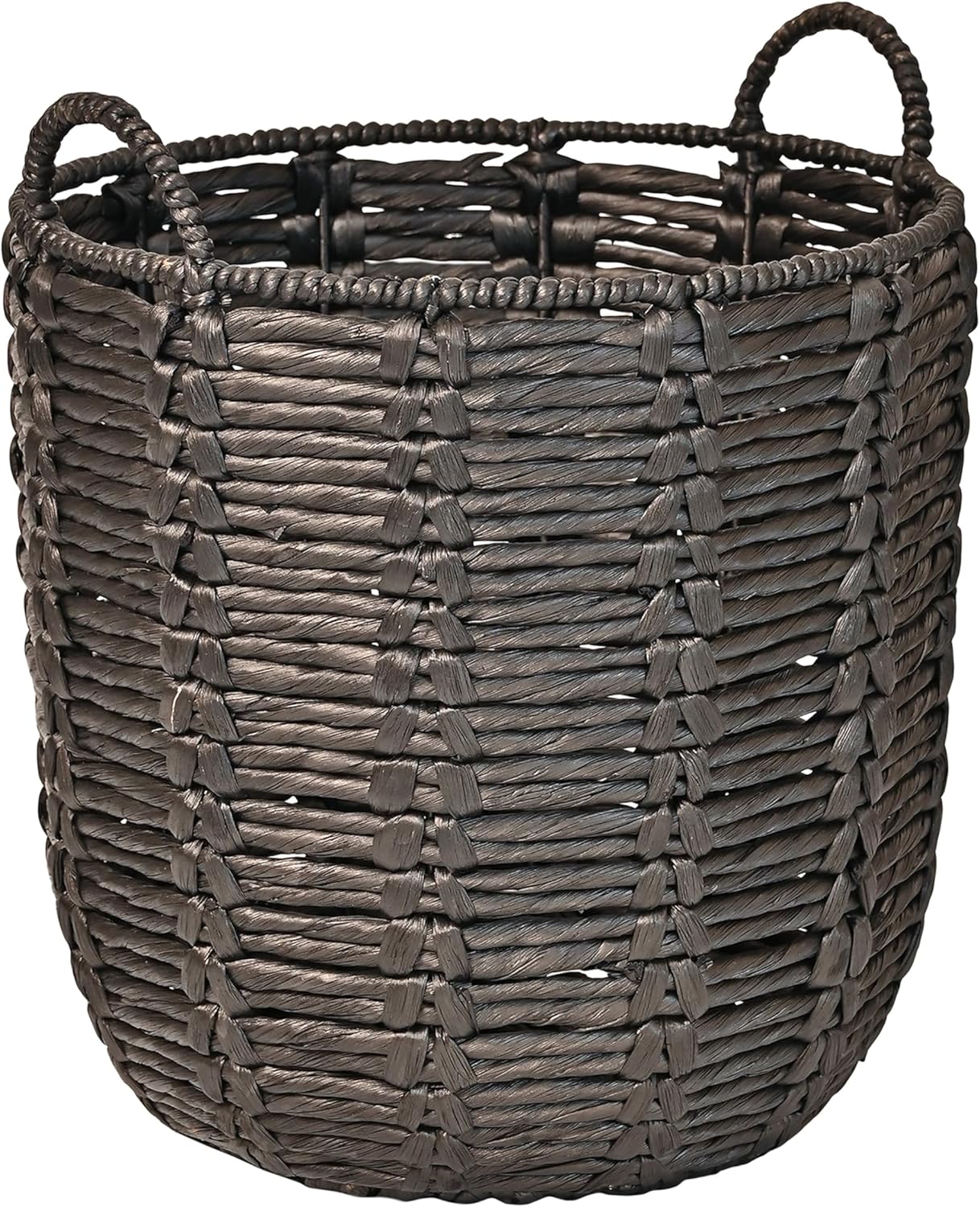 BSK1003D Laurel 19.49" Bohemian Handwoven Abaca Hamper Basket with Handles, Seagrass Container for Decoration in Bedroom, Living Room, Laundry Room, Entryway, Natural, Natural/Black