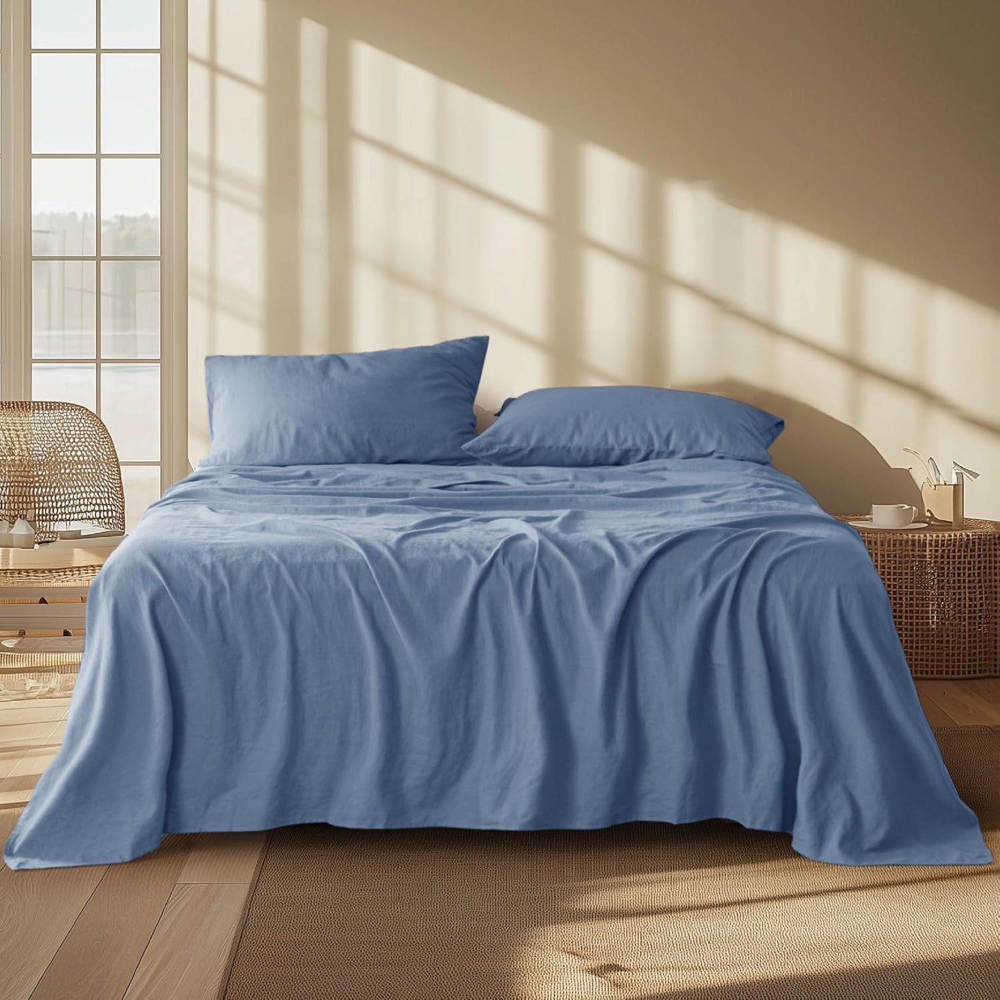 Linen Sheets - Queen Size Bed, Blend from Linen Cotton ets, Breathable Cotton ets, Gifts for All Seasons, 4 Pieces, Linen