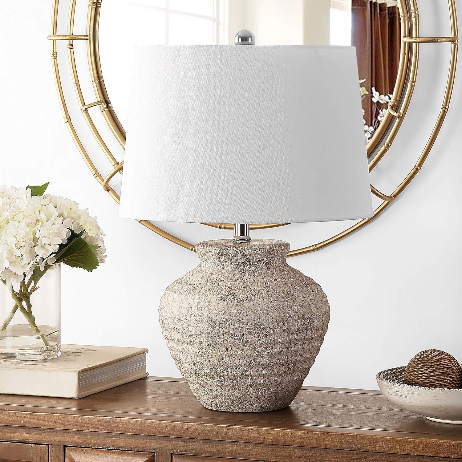 Lighting Collection Ledger Rustic Farmhouse Light Grey Ceramic 23-Inch Bedroom Living Room Home Office Desk Nightstand Table Lamp (LED Bulb Included)