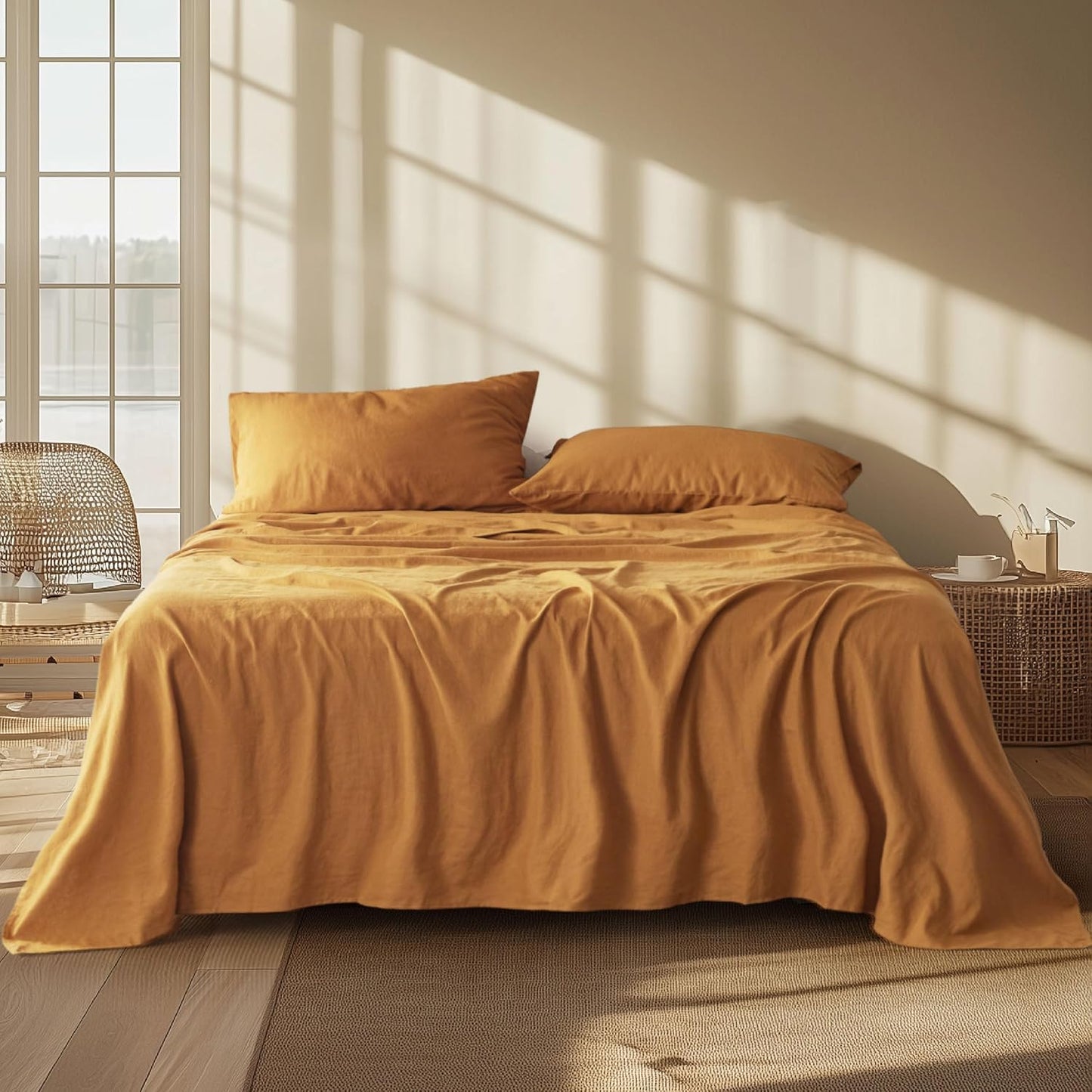 Linen Sheets - Queen Size Bed, Blend from Linen Cotton ets, Breathable Cotton ets, Gifts for All Seasons, 4 Pieces, Linen