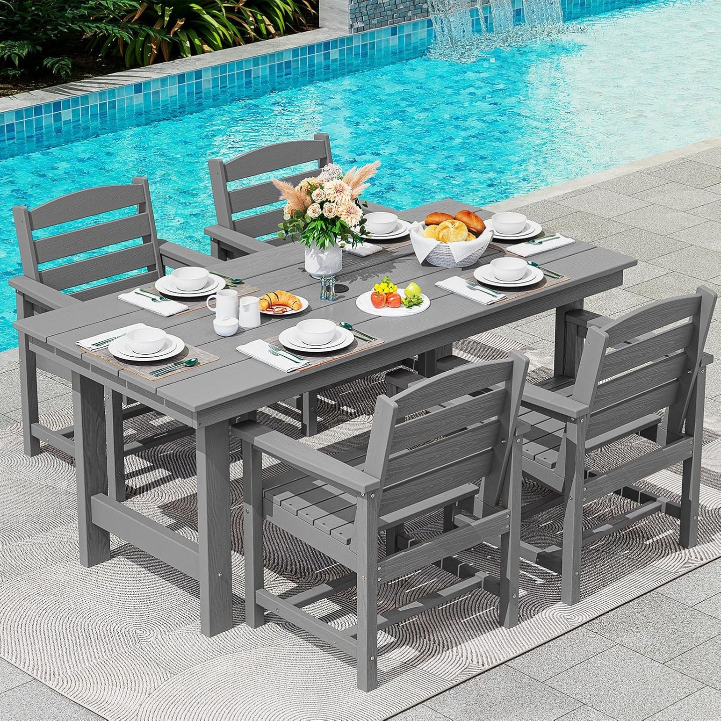 Patio Dining Table Sets 5-Piece, Outdoor HDPE Dining Furniture Set with Umbrella Hole Cut-Out Table and 4 Chairs, All Weather Dining Set for Lawn, Garden, Backyard, Poolside, Black