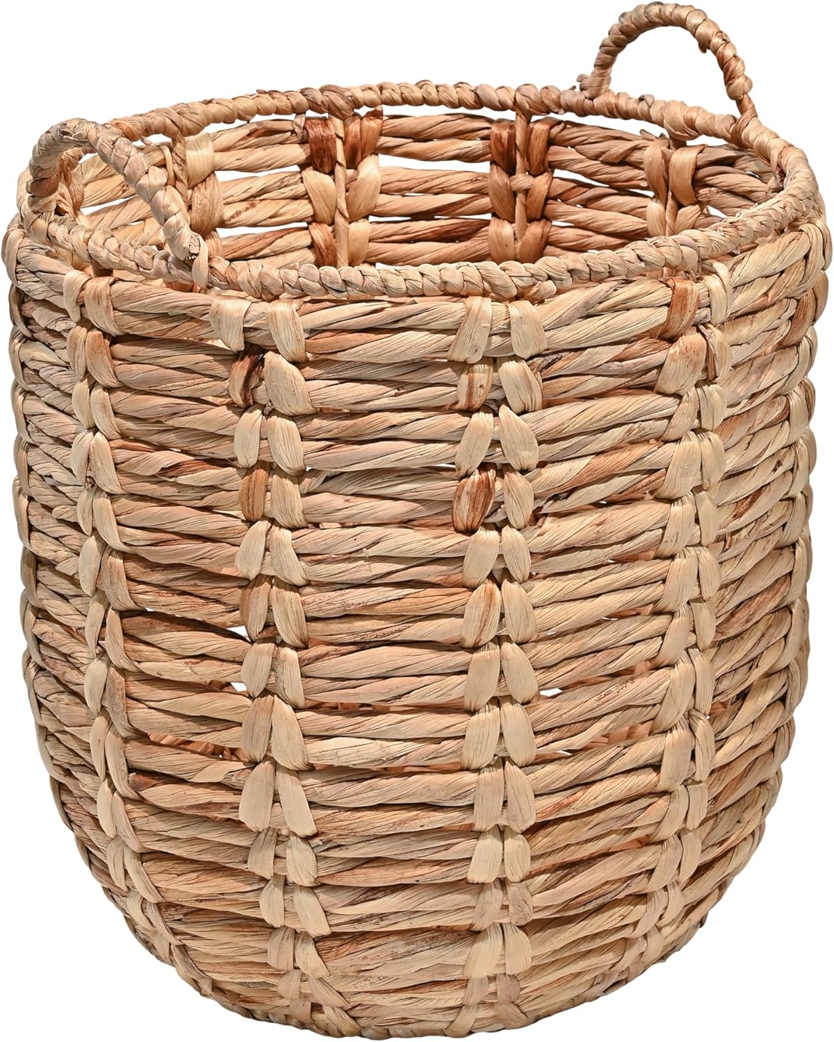 BSK1003D Laurel 19.49" Bohemian Handwoven Abaca Hamper Basket with Handles, Seagrass Container for Decoration in Bedroom, Living Room, Laundry Room, Entryway, Natural, Natural/Black