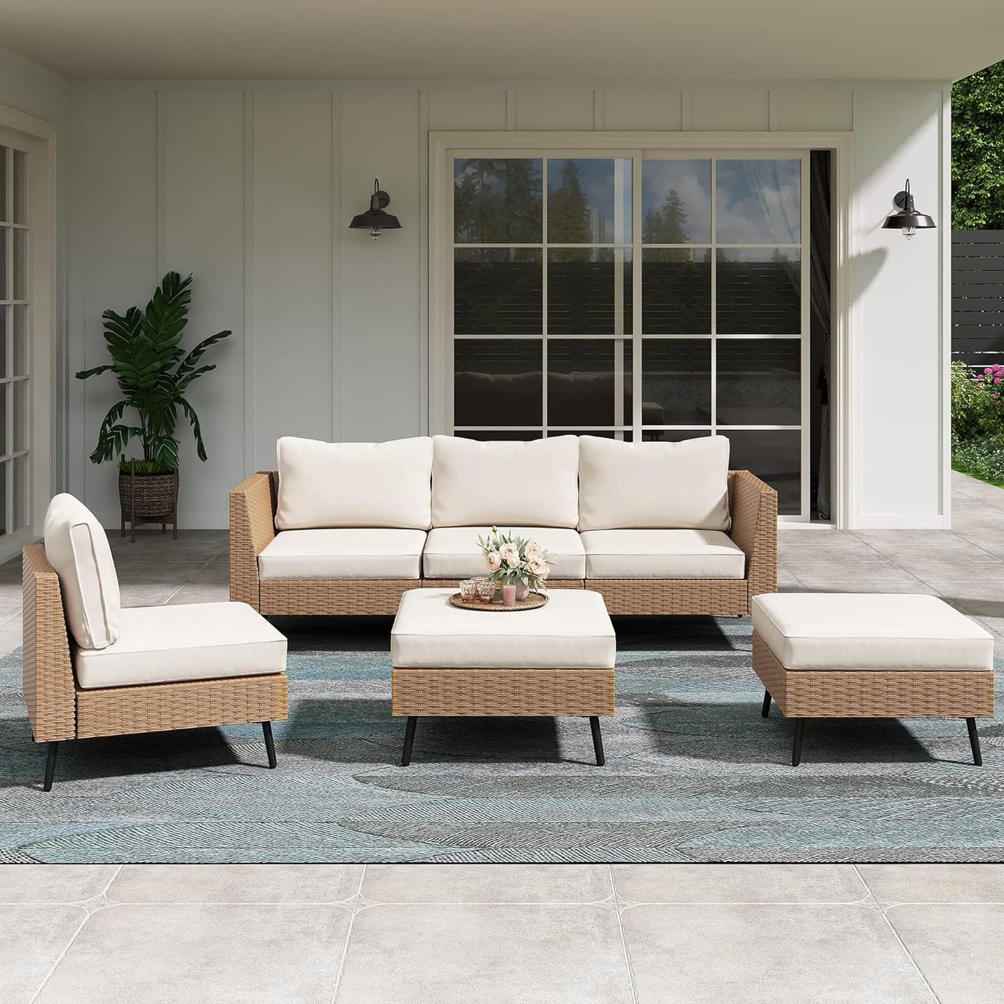 Outdoor Patio Furniture, 8 Piece Outdoor Sectional Sofa PE Rattan Wicker Patio Conversation Sets,All Weather Patio Furniture Set with Thick Cushions for Garden, Poolside, Backyard(Beige)