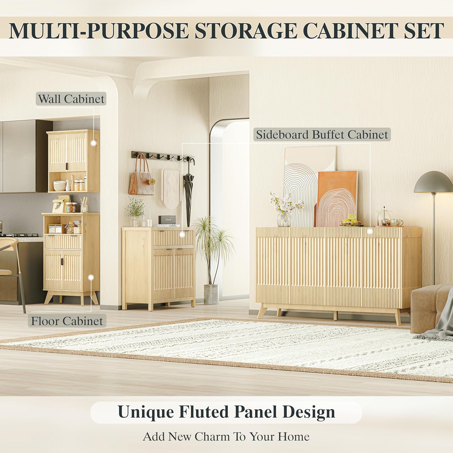 Wall Mounted Cabinet, Modern Medicine Cabinets with Fluted Doors and Adjustable Shelf over the Toilet Storage Organizer