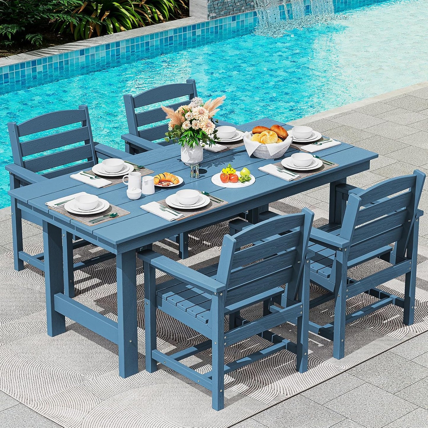 Patio Dining Table Sets 5-Piece, Outdoor HDPE Dining Furniture Set with Umbrella Hole Cut-Out Table and 4 Chairs, All Weather Dining Set for Lawn, Garden, Backyard, Poolside, Black