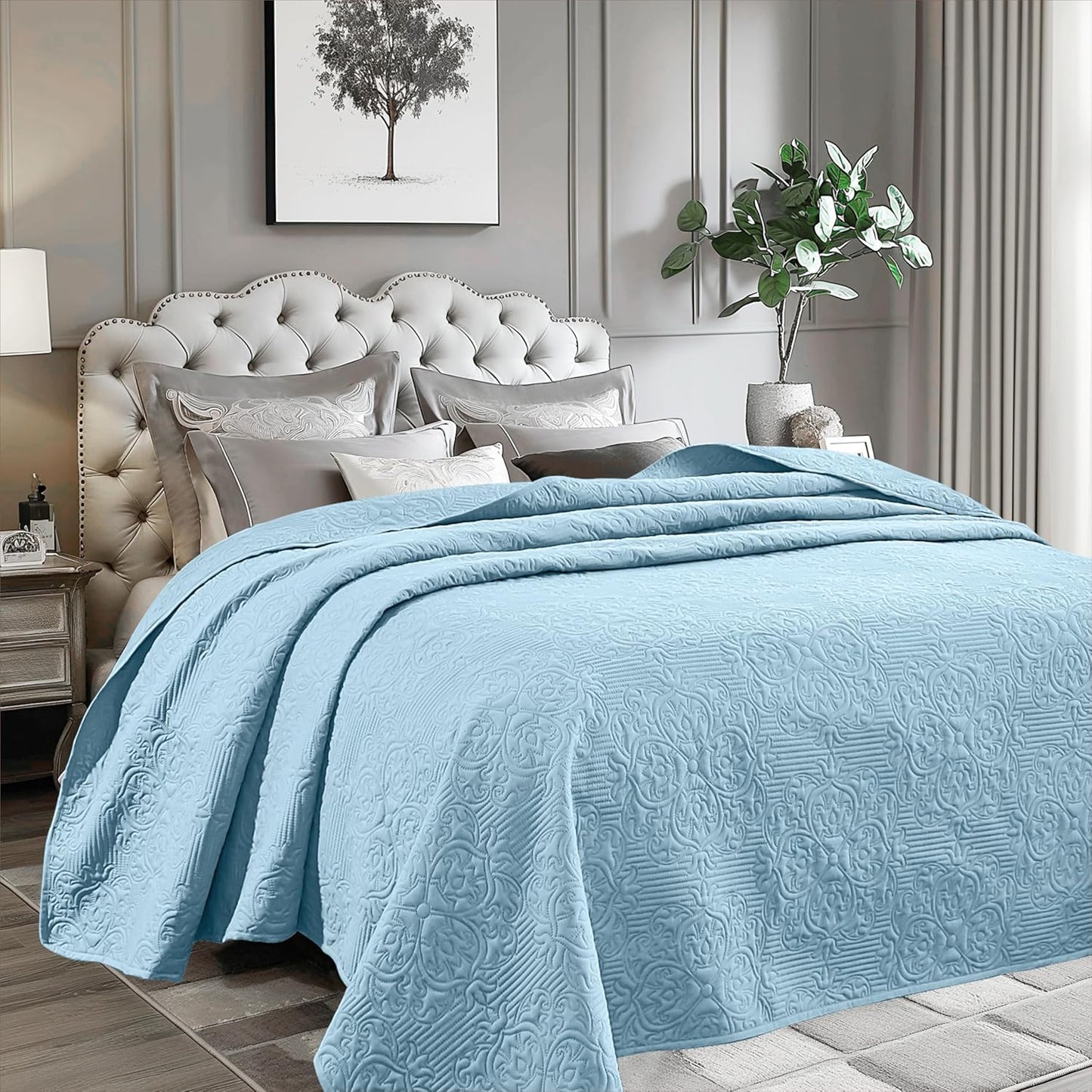 Bed Quilt Bedspread Coverlet - Reversible, Lightweight - Queen Size, Ivory