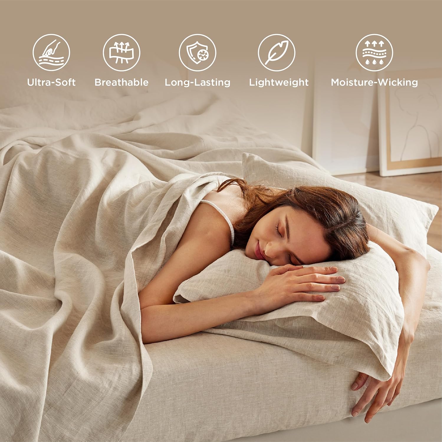 Linen Sheets - Queen Size Bed, Blend from Linen Cotton ets, Breathable Cotton ets, Gifts for All Seasons, 4 Pieces, Linen