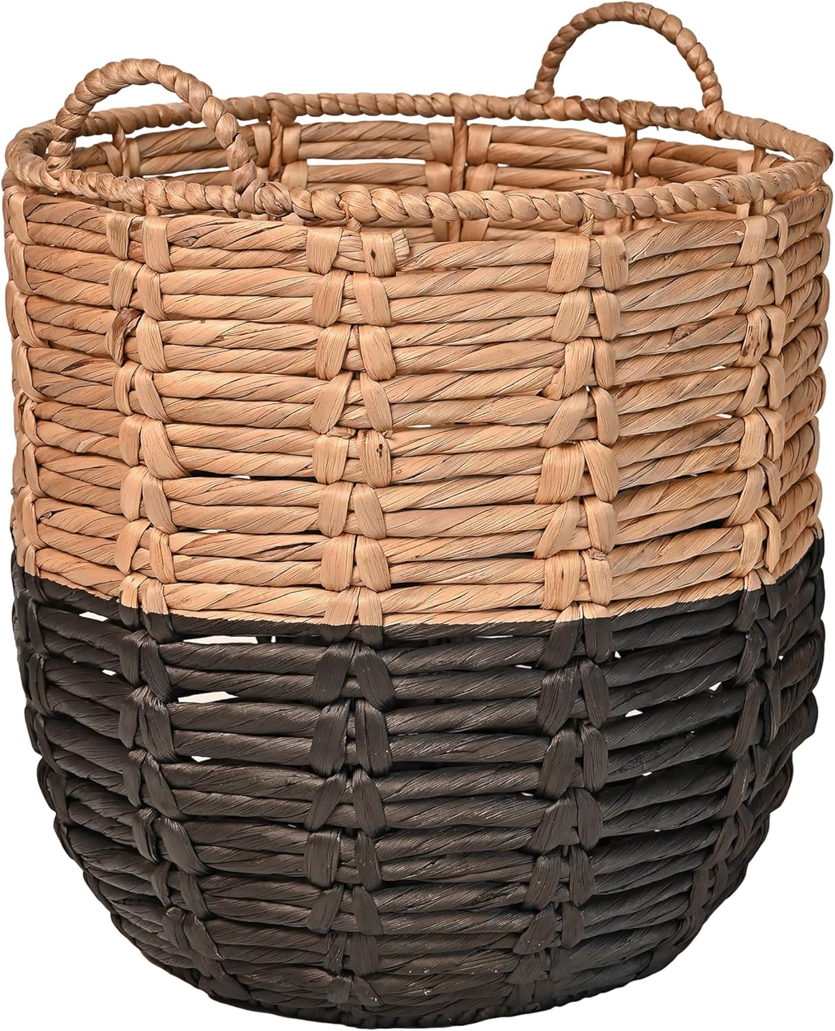 BSK1003D Laurel 19.49" Bohemian Handwoven Abaca Hamper Basket with Handles, Seagrass Container for Decoration in Bedroom, Living Room, Laundry Room, Entryway, Natural, Natural/Black