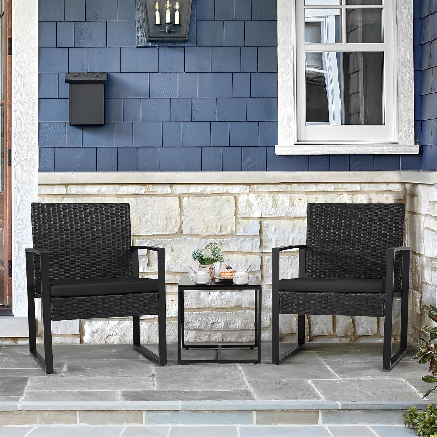 3-Piece Outdoor Wicker Patio Set with Coffee Table – Modern Rattan Bistro Chairs for Garden & Yard