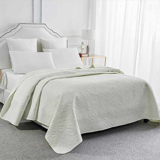 Bed Quilt Bedspread Coverlet - Reversible, Lightweight - Queen Size, Ivory