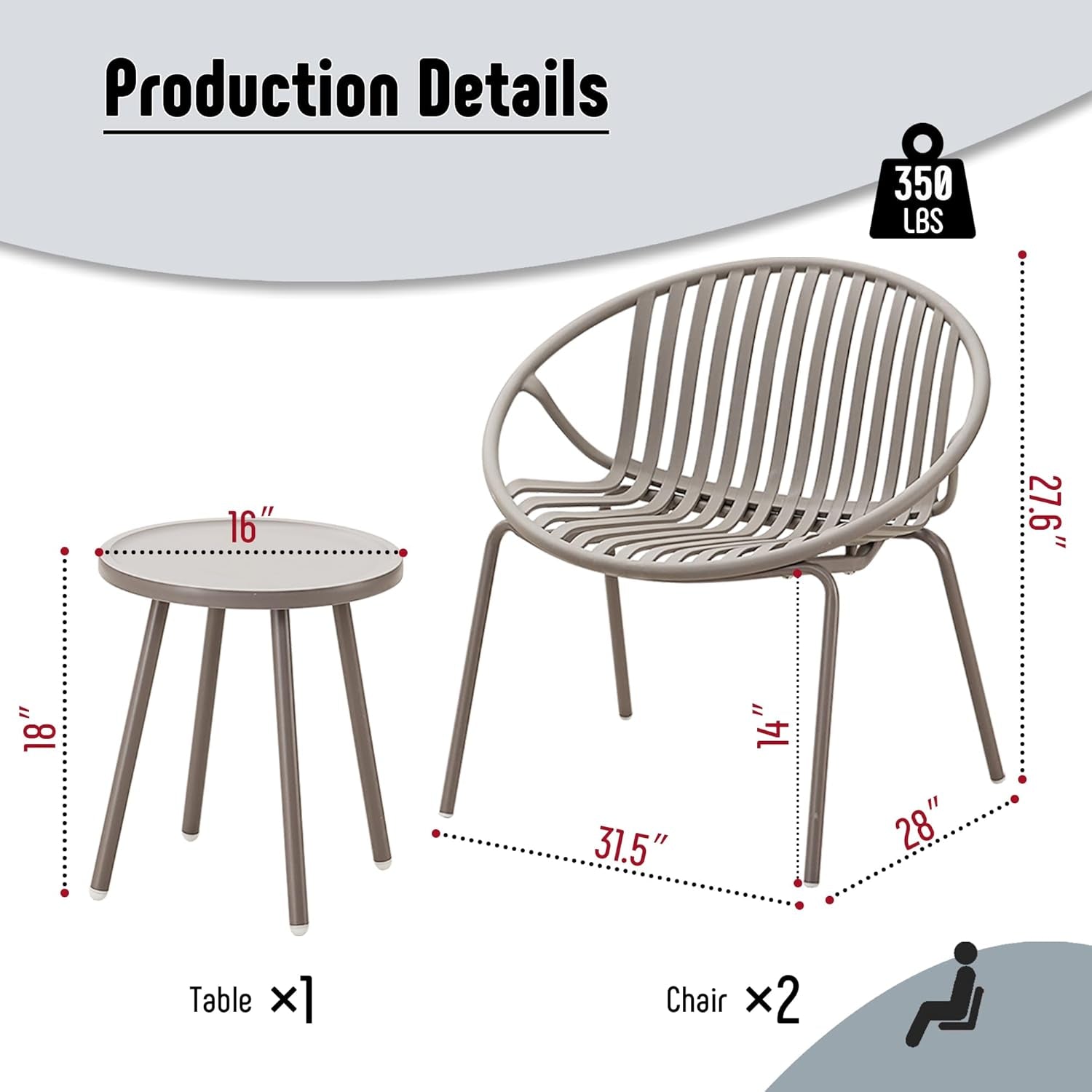 Patio Furniture Set, 3 Pieces Outdoor Furniture with Bistro Table and Chairs Set of 2，Outdoor Patio Set with Porch Chairs and Table,Deck Conversation Set for Garden Poolside