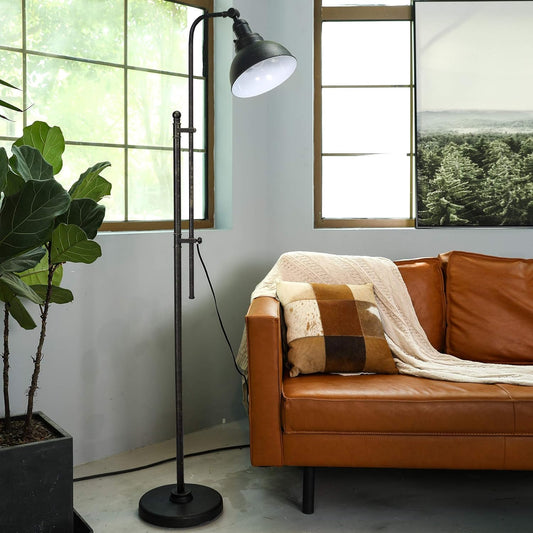 Floor Lamp for Living Room, 65'' Tall Industrial Floor Lamp, Adjustable Height & Head Vintage Metal Standing Reading Pole Lamp for Bedroom, Office, Farmhouse
