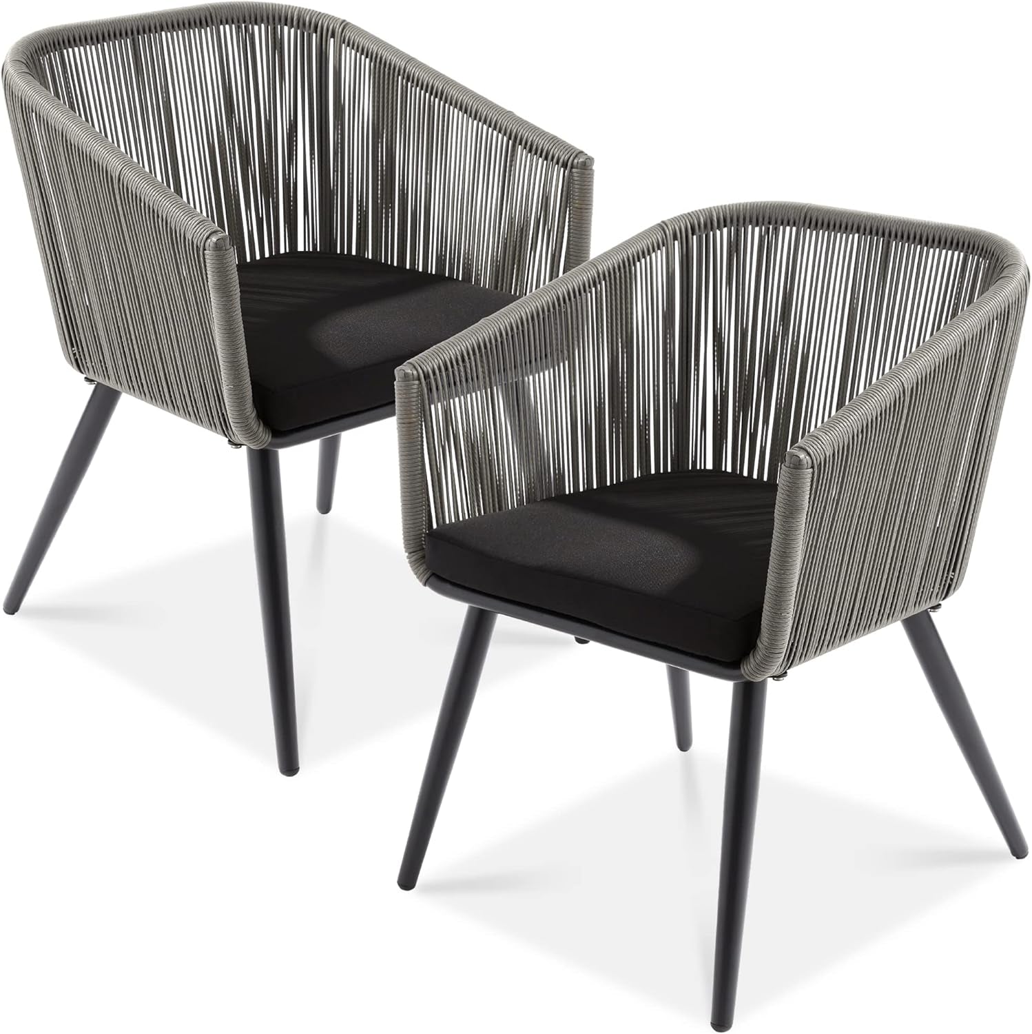 Set of 2 Patio Dining Chairs, Outdoor Seating Set for Backyard, Poolside, Balcony, Indoor Use W/Woven Wicker Design, 250Lb Weight Capacity - Gray/Black