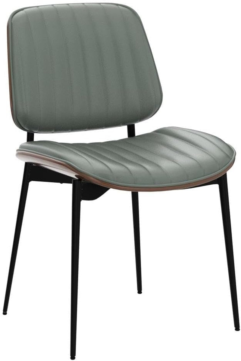 Dining Chairs Set of 2 Mid Century Modern Retro Faux Leather Chair with Walnut Bentwood Upholstered Seat Metal Legs Chairs,Adjustable Foot for Kitchen Dining Room Chairs(Green)