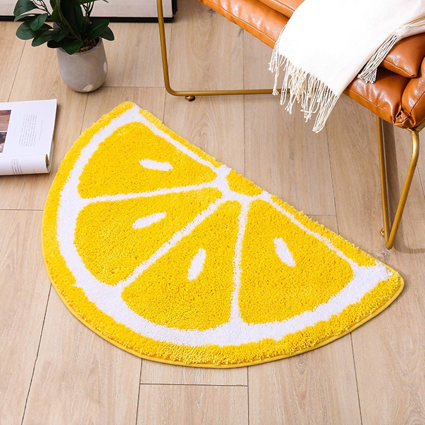 Soft Yellow Lemon Bath Rug for Kids Non Slip Absorbent Bath Mat Washable Shaggy Kids Bedroom Decor Bathroom Door Mat 31.5''X19.7''