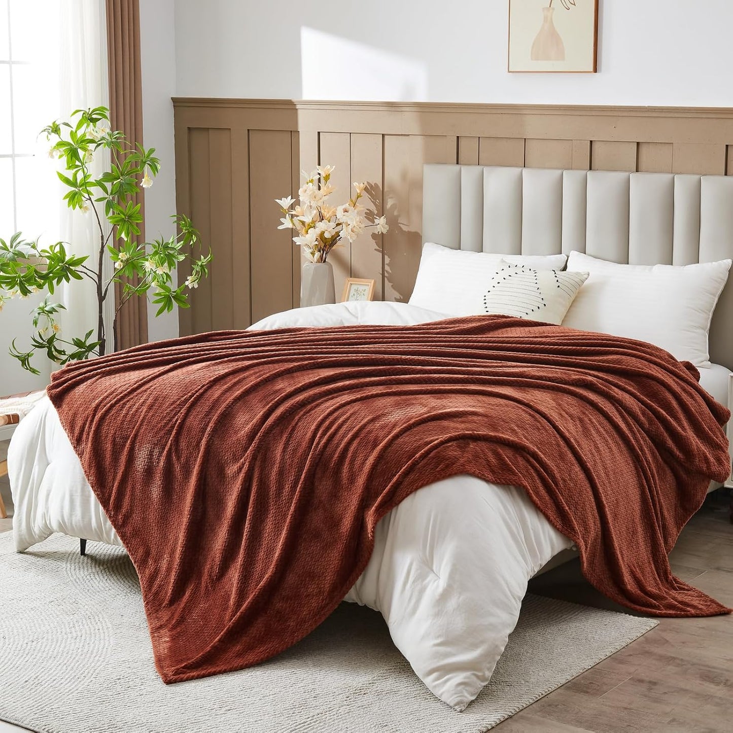 Super Soft Throw Blanket Sage Green Premium Silky Flannel Fleece Leaves Pattern Lightweight Bed Blanket All Season Use (Sage Green, Throw(50"X60"))