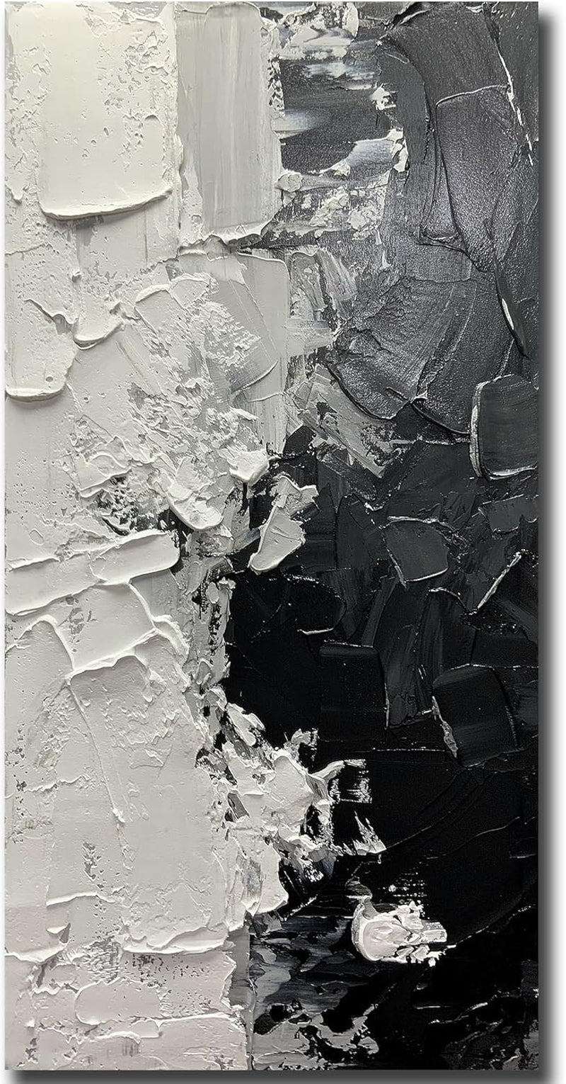 Wall Art Canvas Painting, Black and White Wall Art Picture Decorations, Framed Large Abstract Canvas Artwork for Bedroom Living Room Home Office Decor (Black White, 48" Lx24 W)