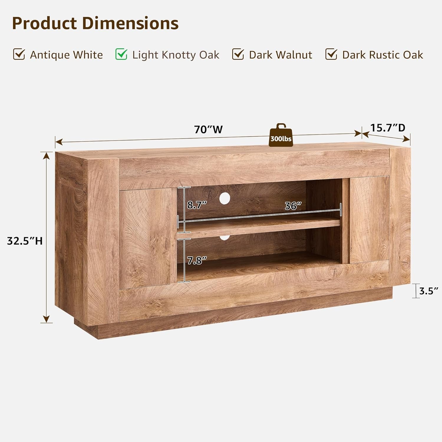 Modern 70" TV Stand, Entertainment Center for Tvs up to 80", Media Console with Large Open Storage & Side Cabinets, Thick Wood Design for Living Room, Light Knotty Oak