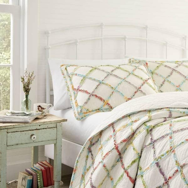 Home Ruffle Garden Collection Quilt-100% Cotton, Ultra Soft, All Season Bedding, Reversible Stylish Coverlet, Full/Queen, Cream